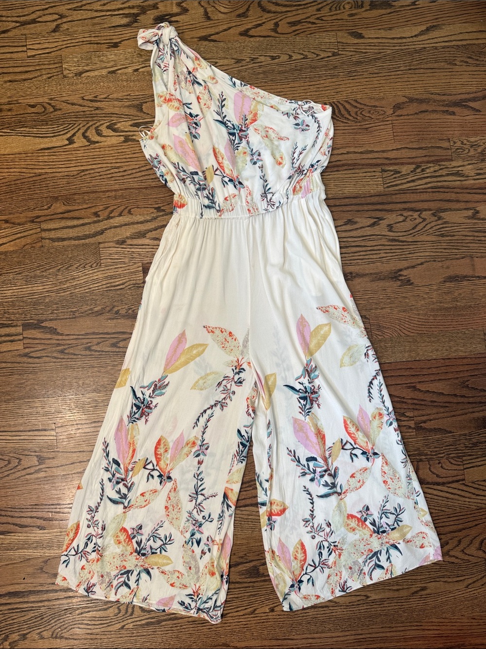 Free People Cream Floral Wide Leg Romper Size L